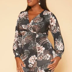 Plus Size Floral Print Bodycon Mini Dress -Radiant Drape Sales 2018841 001 3