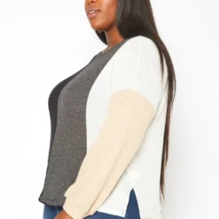 Plus Size Color Block Waffle Knit Sweater 7 Plus Size Color Block Waffle Knit Sweater -Radiant Drape Sales 2018847 142 2