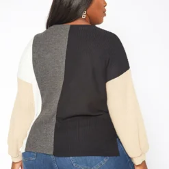 Plus Size Color Block Waffle Knit Sweater 8 Plus Size Color Block Waffle Knit Sweater -Radiant Drape Sales 2018847 142 3