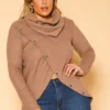 Plus Size Waffle Knit Funnel Neck Sweater