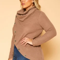 Plus Size Waffle Knit Funnel Neck Sweater -Radiant Drape Sales 2018848 389 2