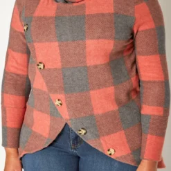 Plus Size Plaid Print Funnel Neck Sweater -Radiant Drape Sales 2018850 110 4