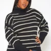 Plus Size Striped Print Turtleneck Sweater