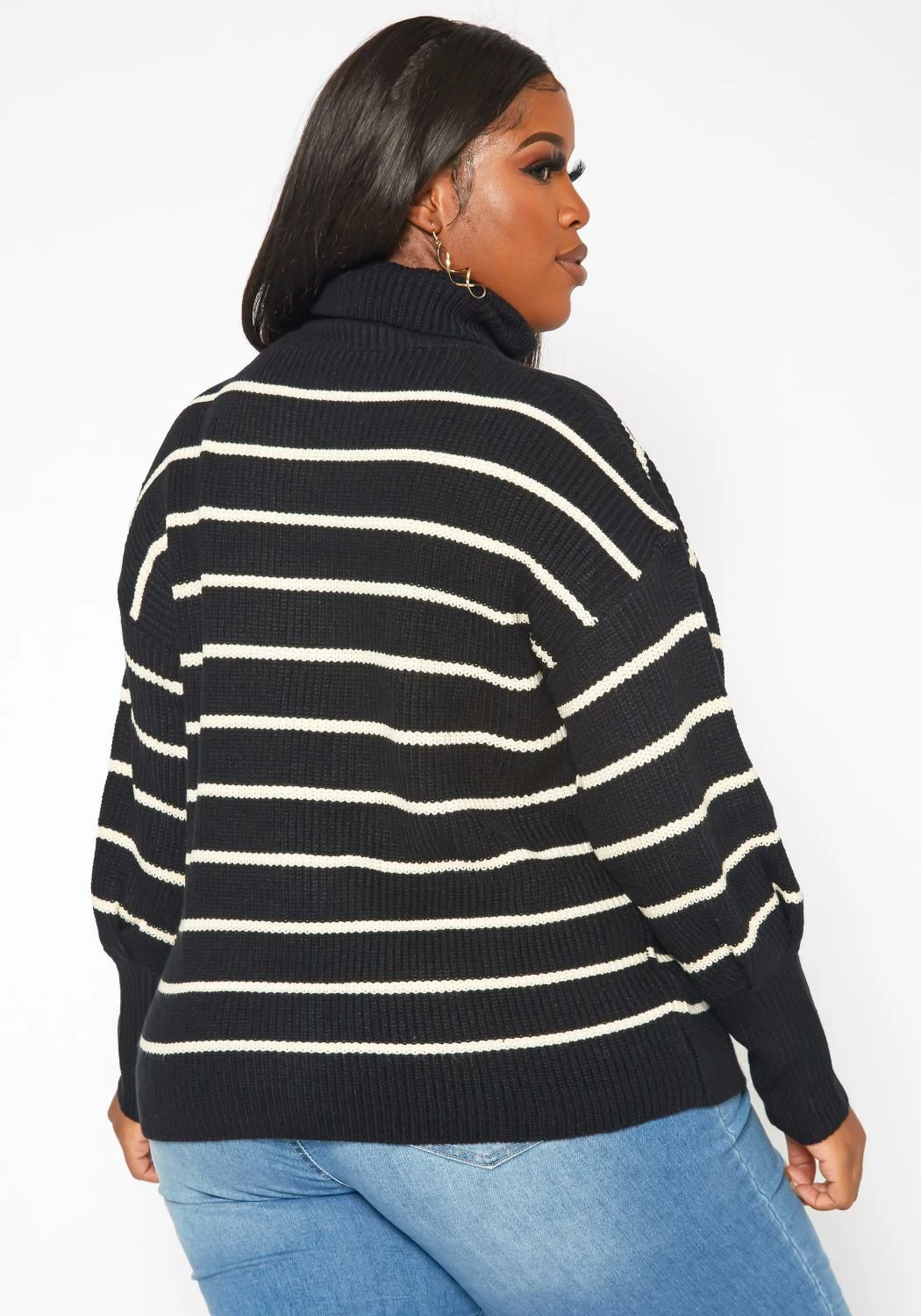 Plus Size Striped Print Turtleneck Sweater 4 Plus Size Striped Print Turtleneck Sweater - Image 4