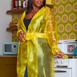 Plus Size Sheer Lined Trench Jacket