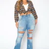 Plus Size Distressed Flare Denim Jeans