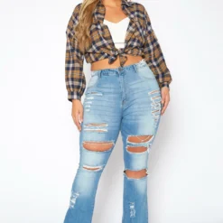 Plus Size Distressed Flare Denim Jeans