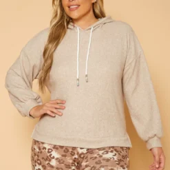 Plus Size Ribbed Knit Hooded Sweater