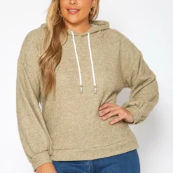 Plus Size Ribbed Knit Hooded Sweater