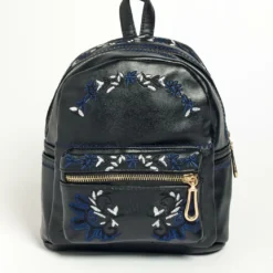 Rose Faux Leather Embroidered Mini Backpack