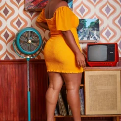 Plus Size Smocked Drawstring Off Shoulder Mini Dress 8 Plus Size Smocked Drawstring Off Shoulder Mini Dress -Radiant Drape Sales 2018997 109 2