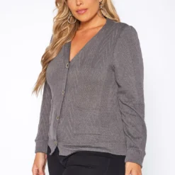 Plus Size Cable Knit Button Front Cardigan -Radiant Drape Sales 2019030 108 0