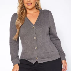 Plus Size Cable Knit Button Front Cardigan