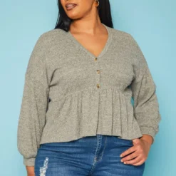Plus Size Long Sleeve Peplum Top