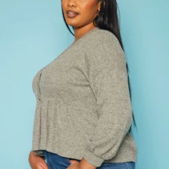 Plus Size Long Sleeve Peplum Top -Radiant Drape Sales 2019031 107 2