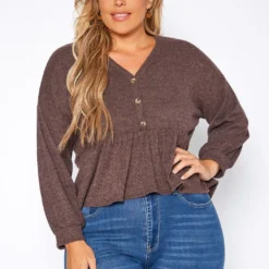 Plus Size Long Sleeve Peplum Top