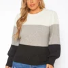 Plus Size Color Block Ribbed Knit Sweater