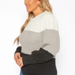 Plus Size Color Block Ribbed Knit Sweater -Radiant Drape Sales 2019034 107 2