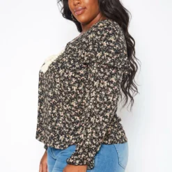 Plus Size Floral Print Long Sleeve Top -Radiant Drape Sales 2019037 001 2