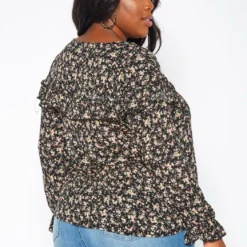 Plus Size Floral Print Long Sleeve Top -Radiant Drape Sales 2019037 001 3