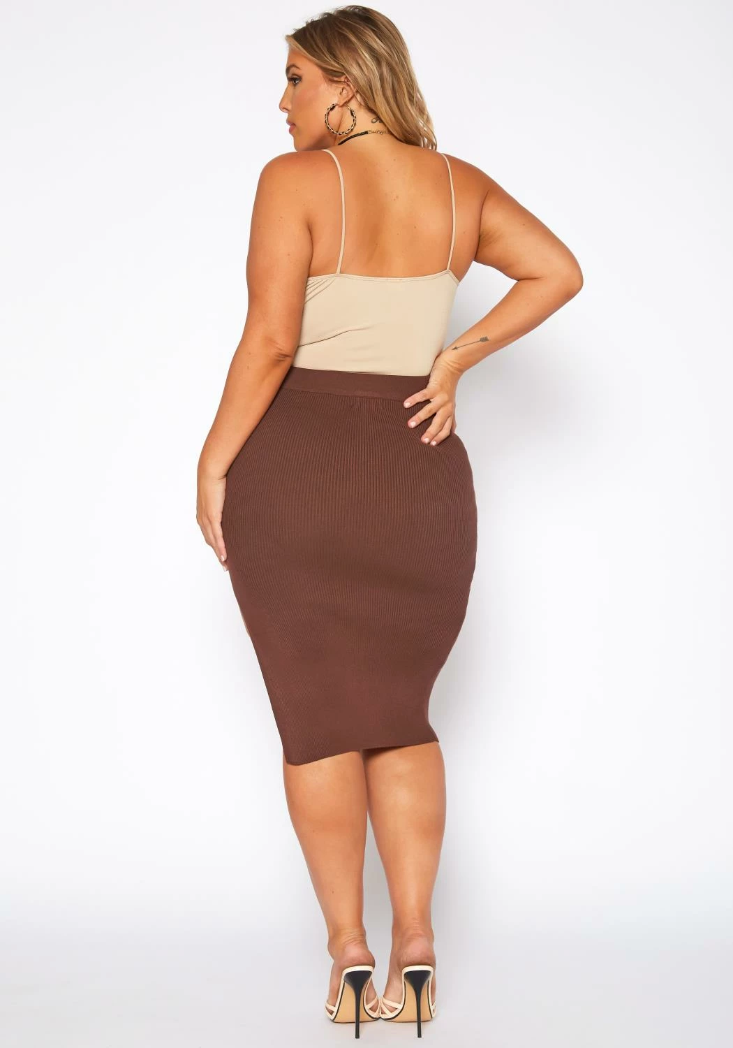 Plus Size High Waist Ribbed Midi Skirt 4 Plus Size High Waist Ribbed Midi Skirt - Image 4