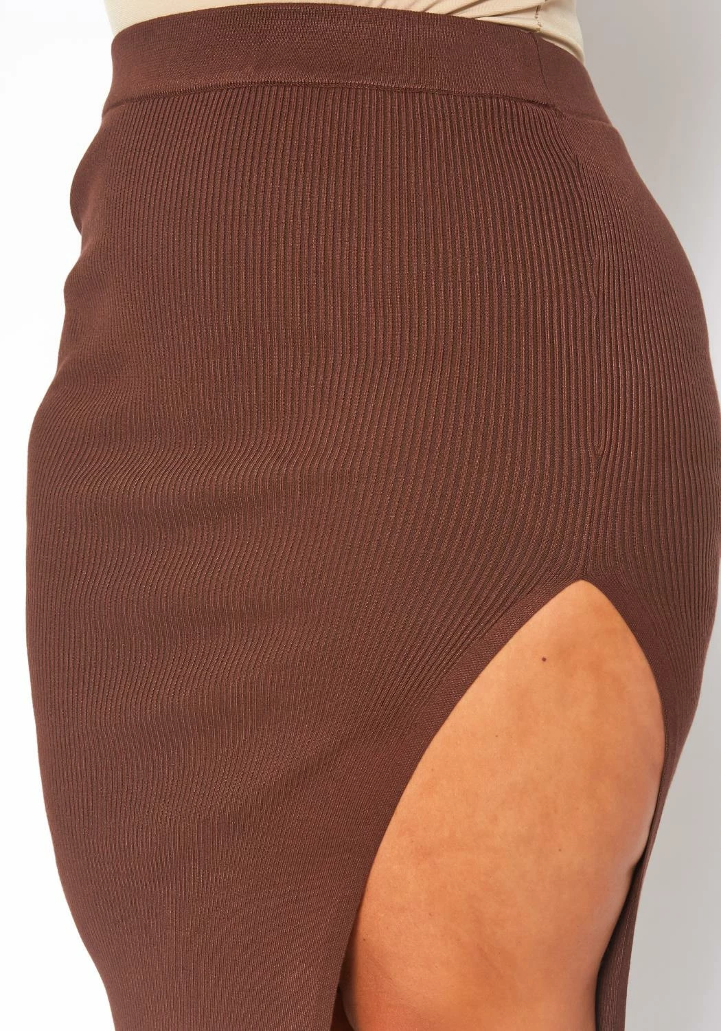 Plus Size High Waist Ribbed Midi Skirt 5 Plus Size High Waist Ribbed Midi Skirt - Image 5