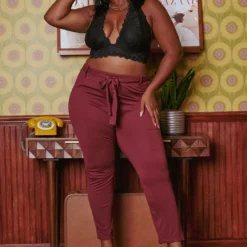 Plus Size High Waist Belted Pants