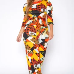 Plus Size Geometric Abstract Print Two Piece Set