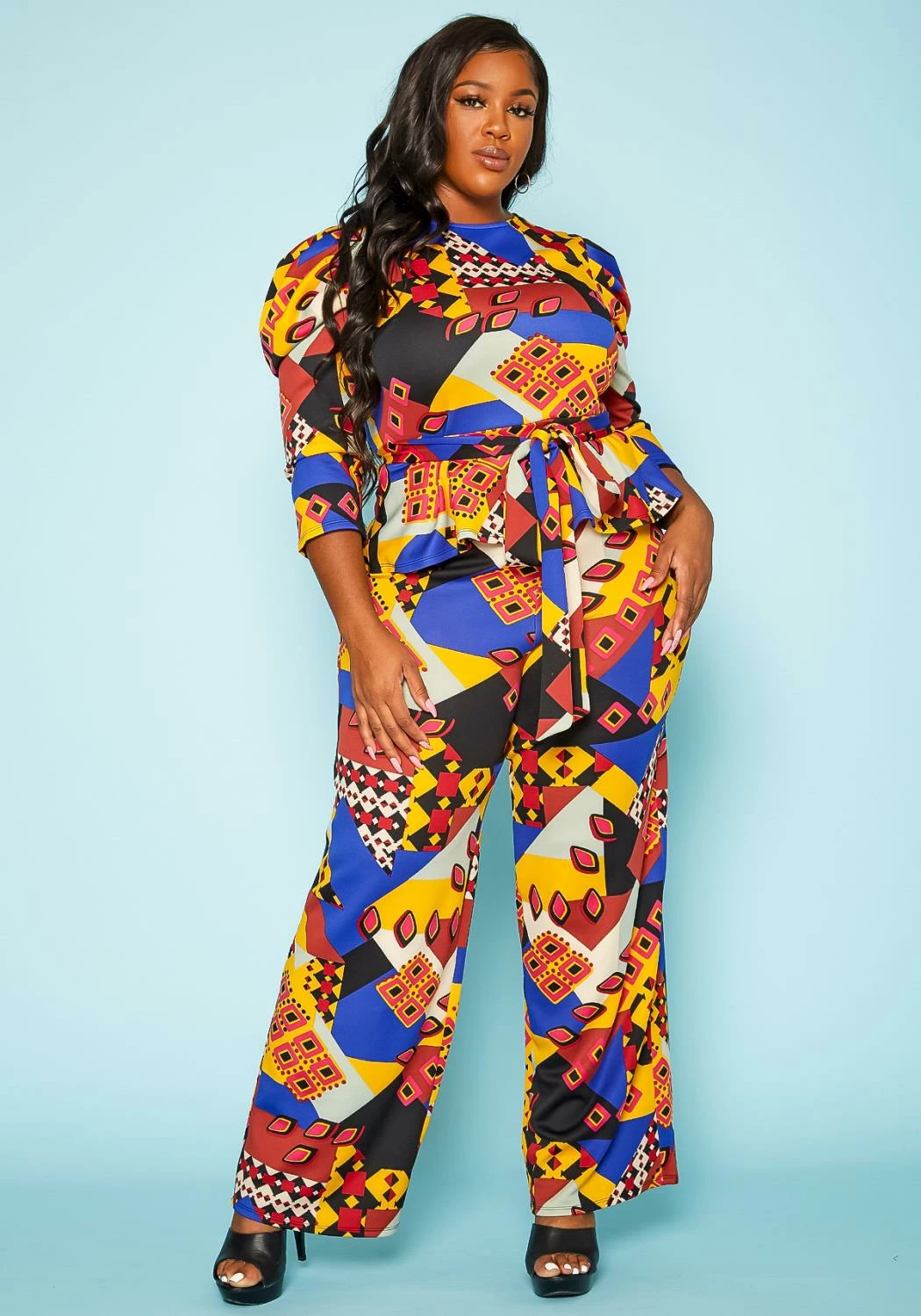 Plus Size Geometric Abstract Print Two Piece Set 2 Plus Size Geometric Abstract Print Two Piece Set - Image 2
