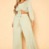 Plus Size Tie Front Crop Top & Pants Set