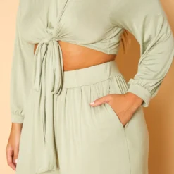 Plus Size Tie Front Crop Top & Pants Set -Radiant Drape Sales 2019092 151 4
