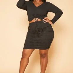 Plus Size Centered Drawstring Two Piece Set