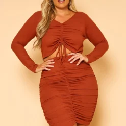 Plus Size Centered Drawstring Two Piece Set