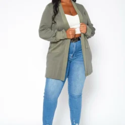 Plus Size Casual Open Front Long Cardigan