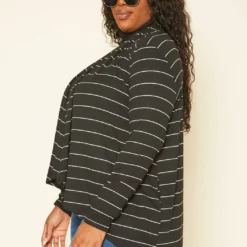 Plus Size Casual Striped Open Front Cardigan -Radiant Drape Sales 2019122 001 2