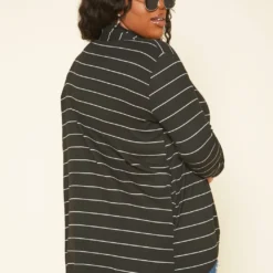 Plus Size Casual Striped Open Front Cardigan -Radiant Drape Sales 2019122 001 3