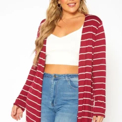 Plus Size Striped Open Front Cardigan