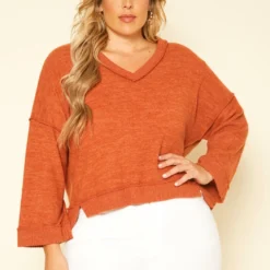 Plus Size Relaxed Fit V Neck Sweater