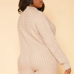 Plus Size Cable Knit Long Sleeve Romper -Radiant Drape Sales 2019154 190 2