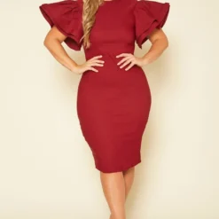 Plus Size Angel Sleeve Midi Dress