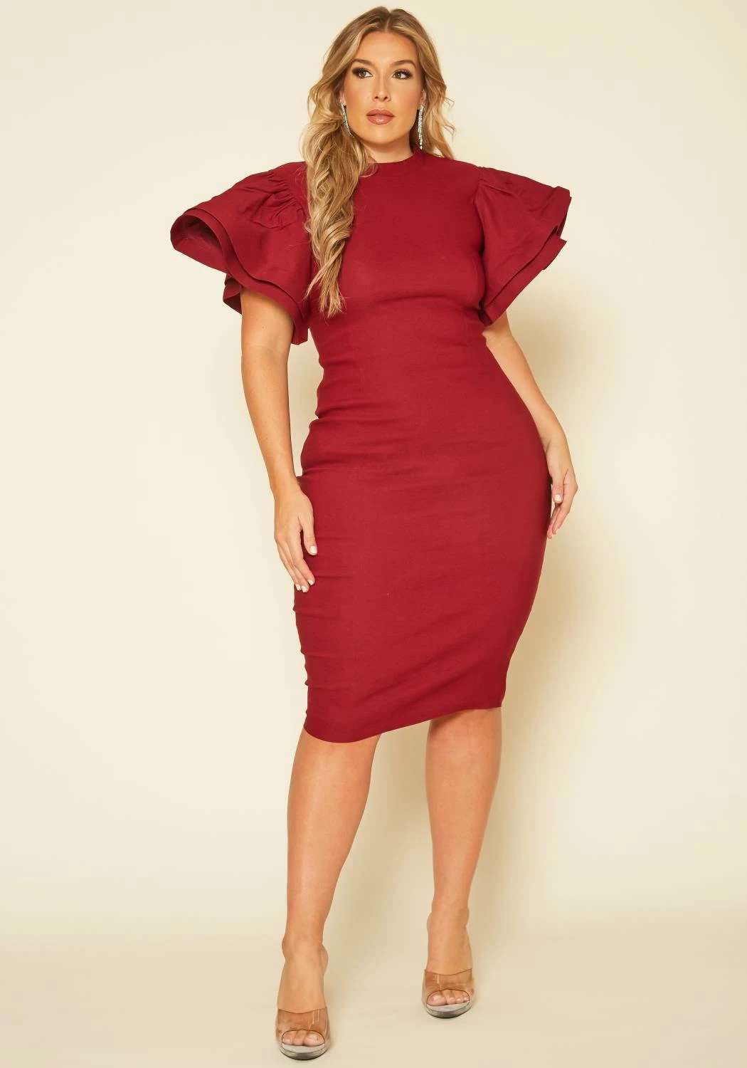 Plus Size Angel Sleeve Midi Dress 2 Plus Size Angel Sleeve Midi Dress - Image 2