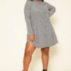 Plus Size Spotted Long Sleeve Flare Mini Dress