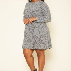 Plus Size Spotted Long Sleeve Flare Mini Dress -Radiant Drape Sales 2019169 107 2