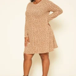 Plus Size Spotted Long Sleeve Flare Mini Dress -Radiant Drape Sales 2019169 190 2