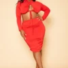 Plus Size Long Sleeve Crop Top & Mini Skirt Set