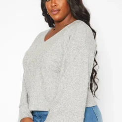 Plus Size Relaxed Fit V Neck Open Back Sweater -Radiant Drape Sales 2019181 107 2