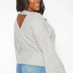 Plus Size Relaxed Fit V Neck Open Back Sweater -Radiant Drape Sales 2019181 107 3