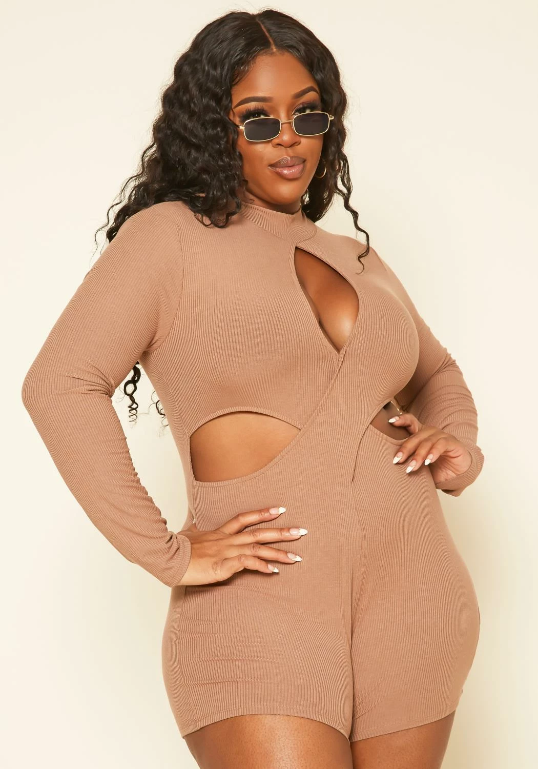 Plus Size Ribbed Knit Cut Out Romper 1 Plus Size Ribbed Knit Cut Out Romper