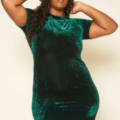 Plus Size Green Velvet Mini Dress