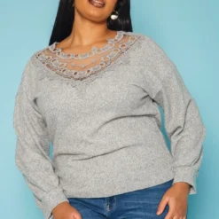 Plus Size Lace Detail Knit Sweater